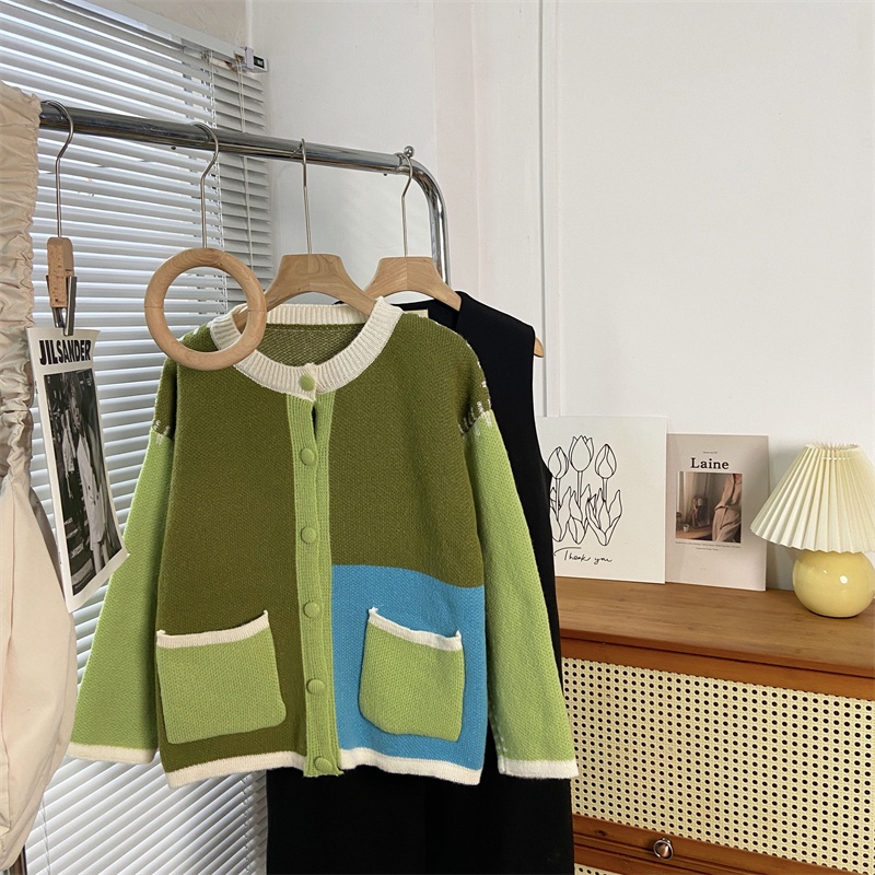 Áo Khoác cardigan Dệt Kim Màu Sắc Tương Phản Thời Trang Mùa Thu Cho Nữ