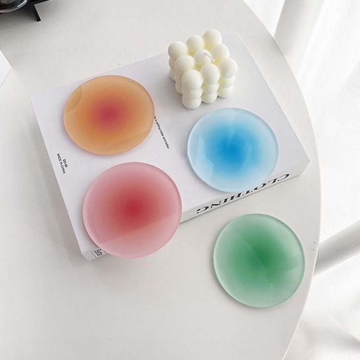 Tấm Lót Cốc Cách Nhiệt Bằng Acrylic Hình Tròn Màu Gradient Phong Cách Hoàng Hôn