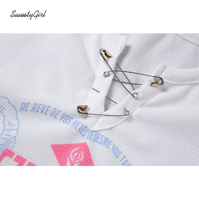 Áo croptop tay ngắn cổ tròn in chữ và hoa thời trang cho nữ