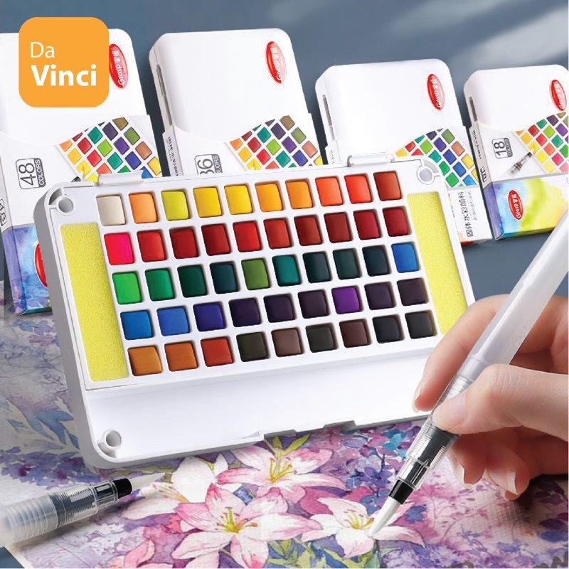 [ Davinci ] Màu Nước Solid Water Color Cao Cấp 12/18/24/36M Kèm Bút Nước