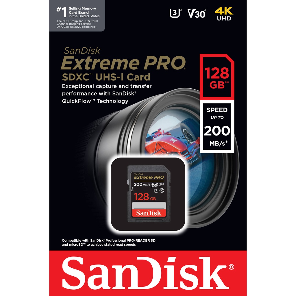Thẻ nhớ SDXC SanDisk Extreme PRO 128GB UHS-I U3 4K V30 200MB/s 170MB/s