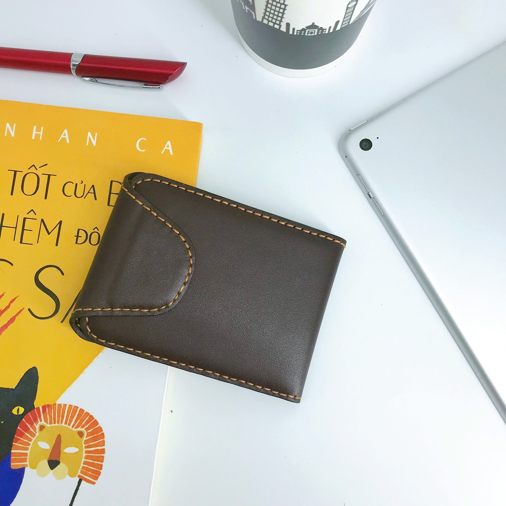 Ví bóp da bò mini handmade nhỏ gọn thời trang nam nữ Heki VS1924 Sen