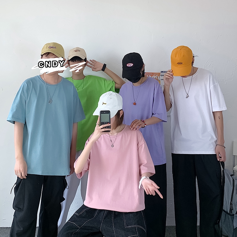 Áo thun nam tay ngắn dáng rộng màu trơn 10 màu thời trang size m-3xl