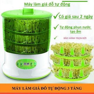 Máy làm giá đỗ tại nhà 3 tầng - Máy làm giá đỗ xanh, Thuận tiện Trồng giá đỗ rau mầm tự động - BẢO HÀNH 1 ĐỔi 1 TRỌN ĐỜI