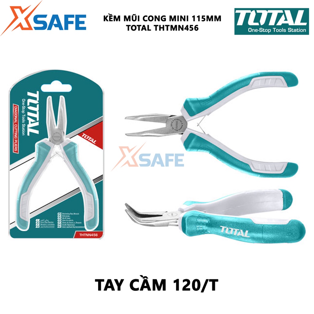 Kềm mũi cong mini TOTAL THTMN456 Kìm mũi cong kích thước 4,5&quot;/ 115mm thép CR-V, tay cầm cách điện, bọc cao su