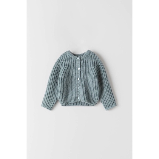 Áo len cardigan bé gái Zara màu xanh xám loại dày 1-5Y (có clip, ảnh thật)