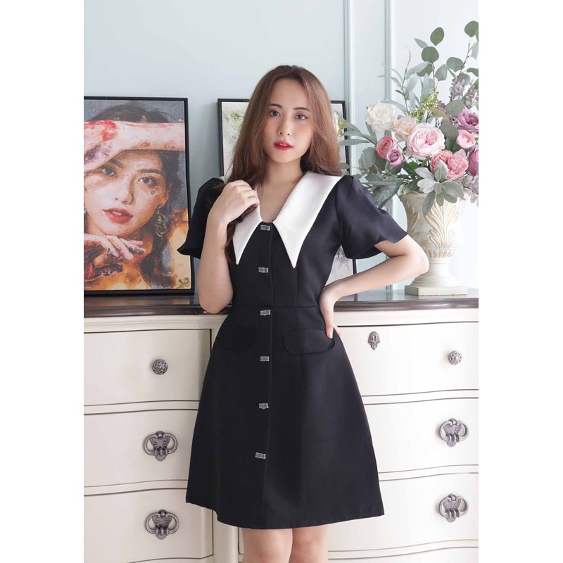 Đầm đen dự tiệc chất phi mờ cao cấp hack dáng trắng da cho nàng nấm "ẢNH THẬT" thiết kế cao cấp dáng xòe tay ngắn