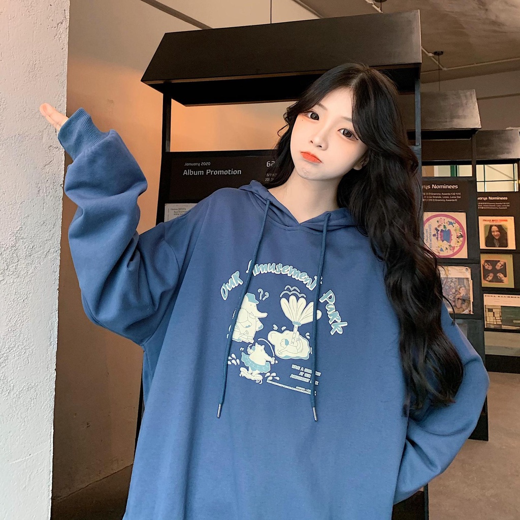 Áo hoodie cotton mỏng tay dài dáng rộng thời trang thu đông 2020 mới cho nữ 6535