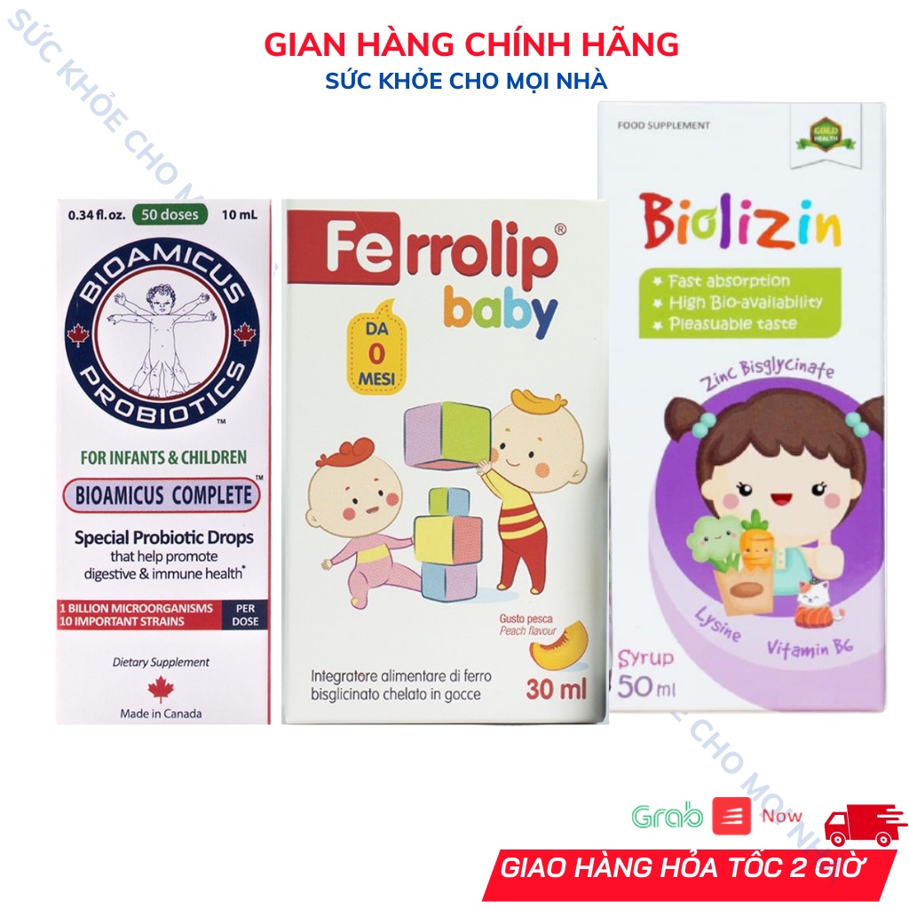 Bộ 3 sản phẩm men 10 chủng bioamicus và sắt hữu cơ ferrolip và kẽm Biolizin có tích điểm đổi quà.suckhoechomoinha