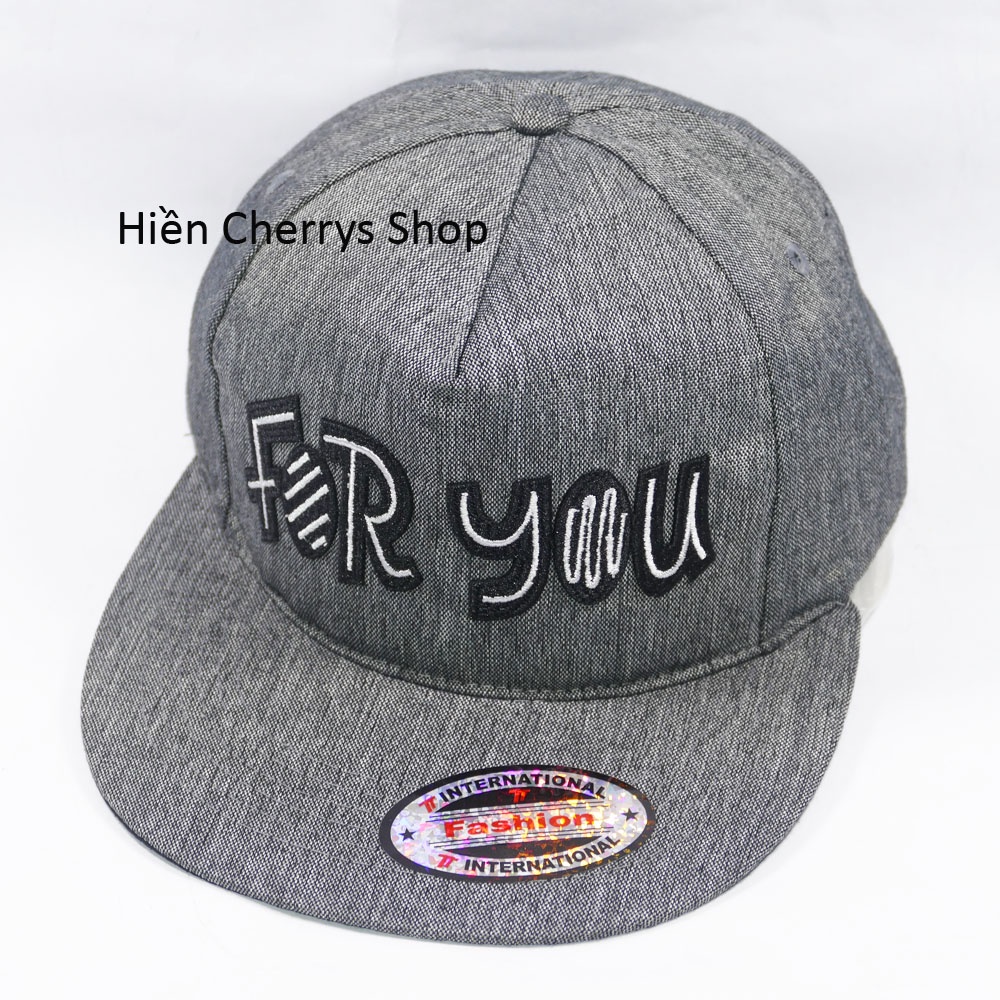 Nón Hiphop Snapback đẹp thêu chữ For You thời trang - Xám