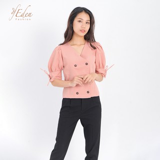 Áo kiểu công sở thời trang Eden dáng suông cổ tim, tay đan dây - ASM092