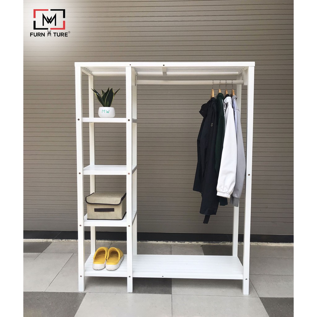 Tủ treo quần áo lắp ráp liền kệ màu trắng size lớn 110x35x145 cm MW FURNITURE - Double closet