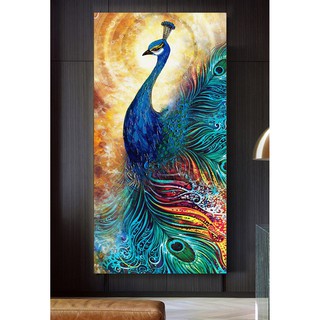 Tranh canvas treo tường chim công sang trọng khổ dọc LIN627 - 50 x 100