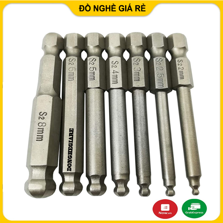 Bộ 7 mũi tua vít lục giác đầu bi dài 65mm thép S2 từ 2 đến 8mm