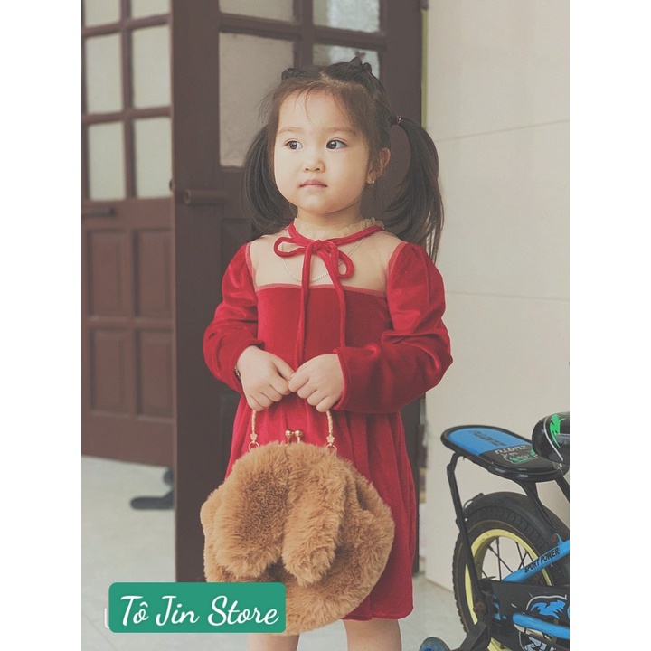 Váy nhung đỏ quảng châu và váy len quảng châu cao cấp cho bé