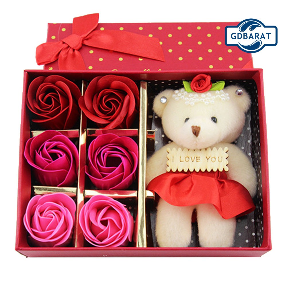 Set 6 Hoa Hồng Sáp Nhân Tạo Hình Gấu Bông Làm Quà Tặng Valentine