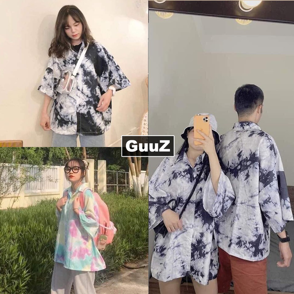 ÁO SƠ MI NAM NỮ GUUZ LOANG CỘC TAY 4 MÀU OVERSIZE FORM RỘNG CÁ TÍNH