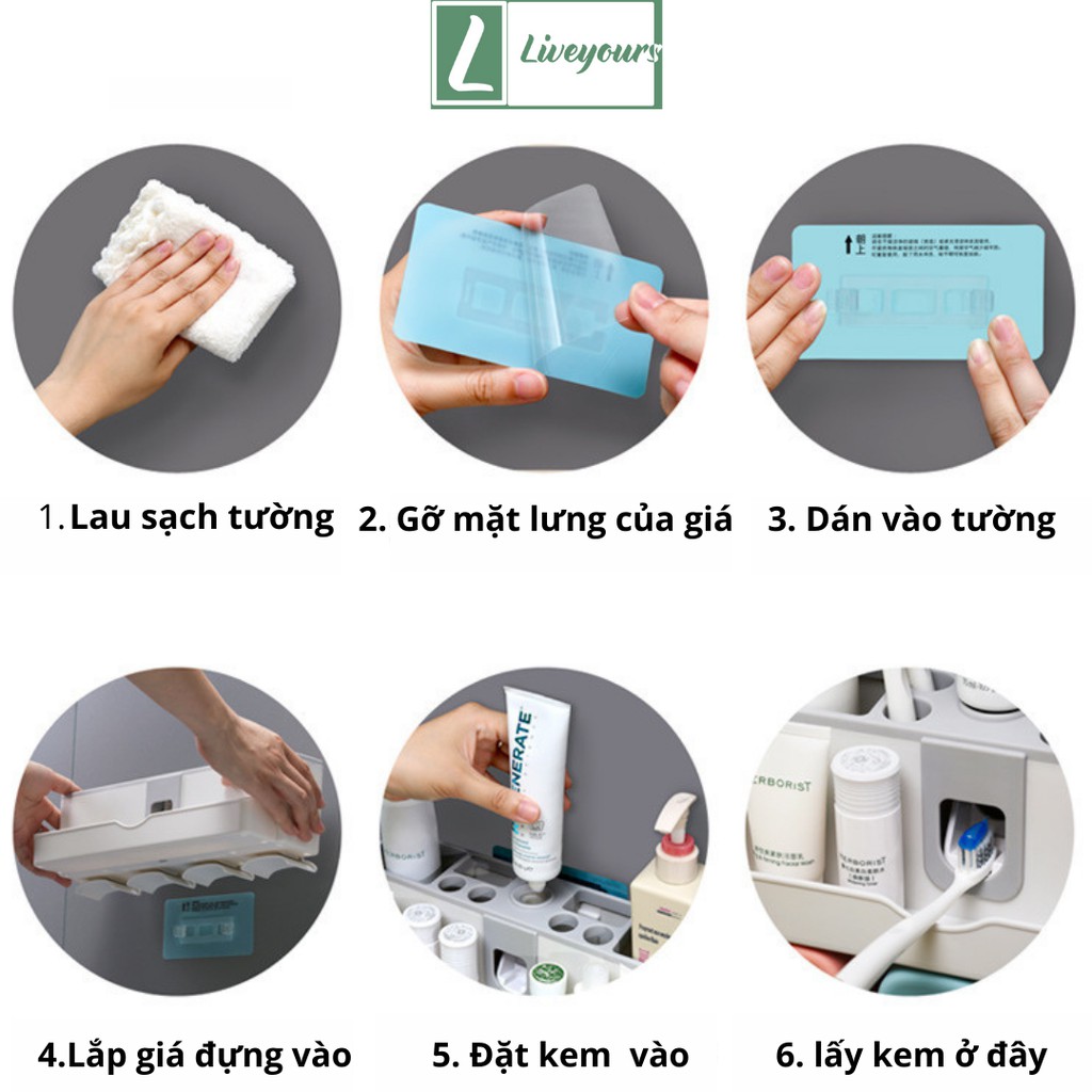 Kệ Đựng Kem Đánh Răng Nhả Kem Đánh Răng Tự Động Kèm Cốc Cao Cấp - Tặng Kèm Ly - Liveyours