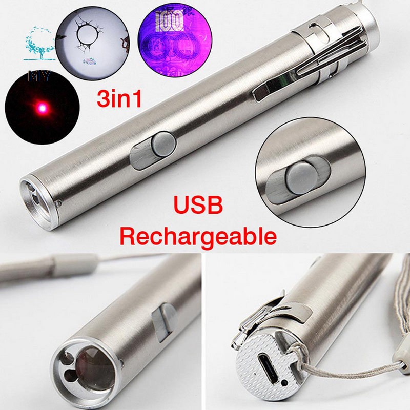 Đèn pin laser 3 trong 1 đa năng sạc cổng USB