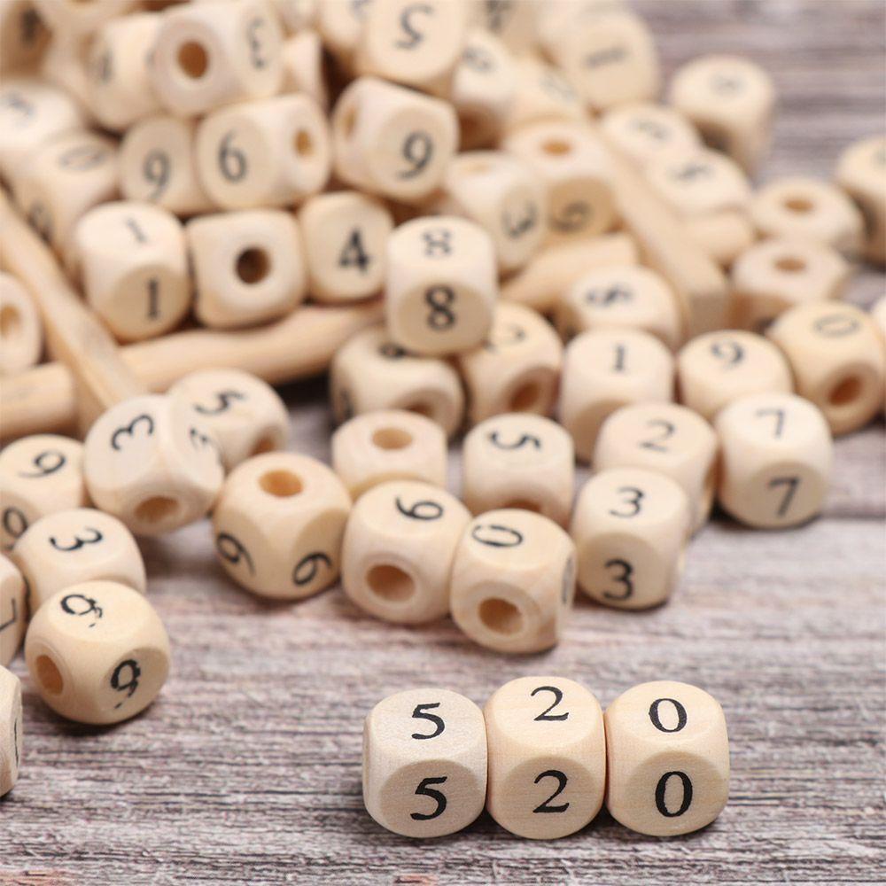 Set 100 Hạt Xâu Chuỗi Khắc Chữ Cái / Số Làm Vòng Cổ Cho Bé Mọc Răng DIY