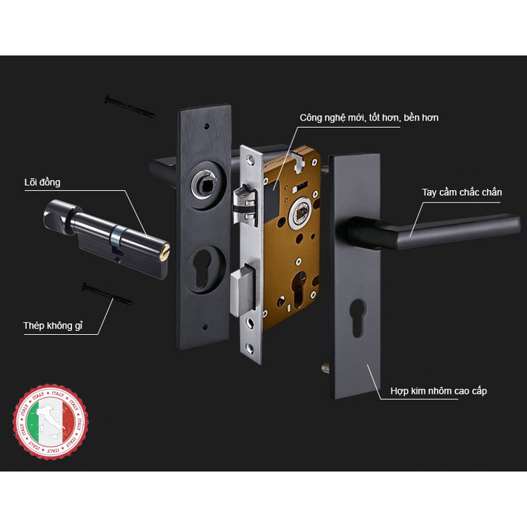 Khóa cửa tay nắm thép không gỉ - Nhập khẩu cao cấp ITALIA (màu trắng bạc)