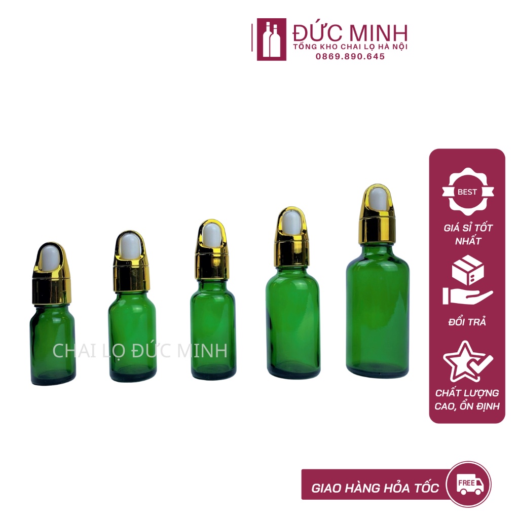 Lọ chiết thủy tinh serum màu xanh nắp bóp cải tiến tất cả các size [Giá sỉ/lẻ]