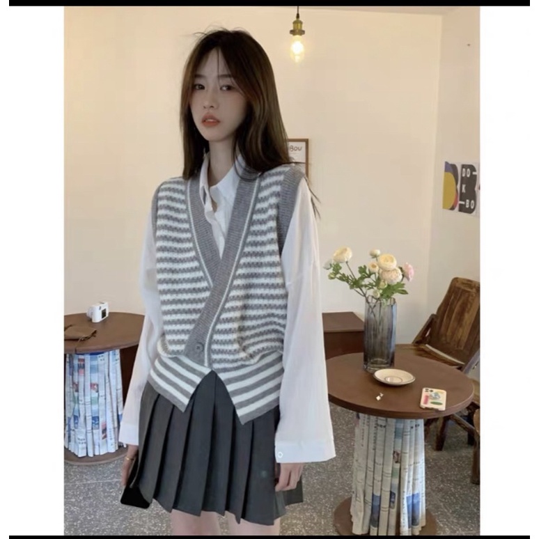 Áo gile kẻ vintage 3 màu đen, xám, nâu- phối quần áo cực chất cho những ngày thu