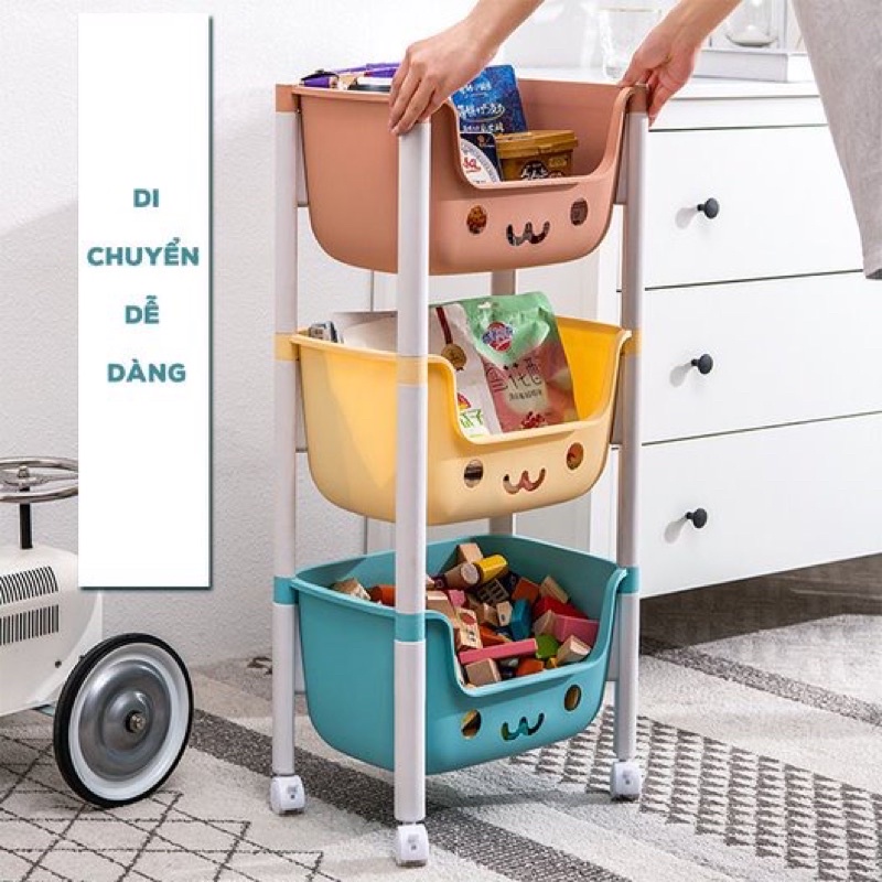 Kệ gấu đựng đồ đa năng - Kệ Nhựa hình gấu 2,3 tầng có bánh xe di chuyển tiện lợi