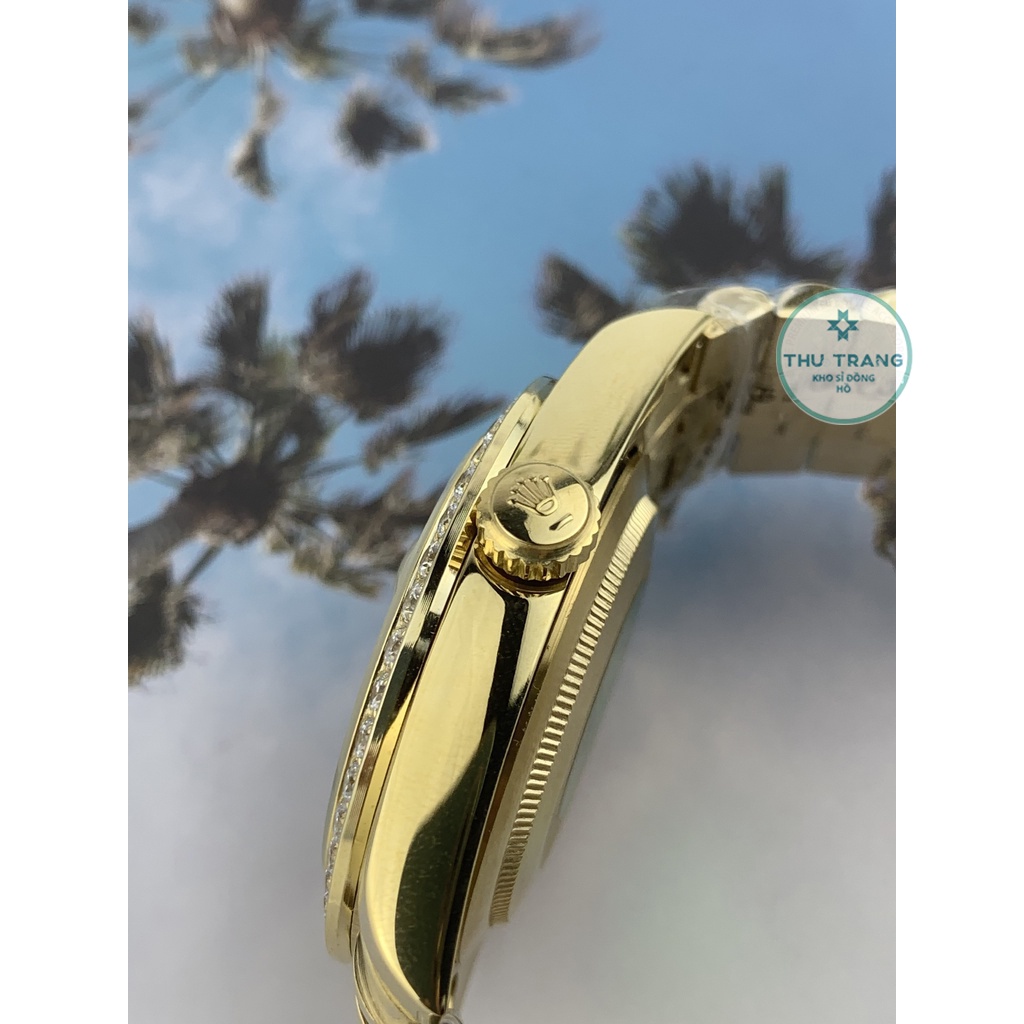 Đồng hồ nam Đồng hồ cơ Rolex mẫu mặt vàng Viền và Tai quai đính đá size 40-41mm