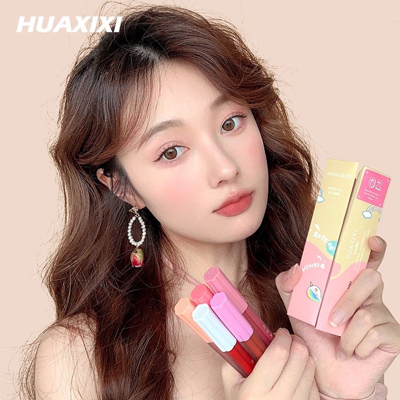[Hàng mới về] Son kem lì HUAXIXI dưỡng ẩm chống dính cốc lâu trôi thiết kế hình bông hoa xinh xắn hợp thời trang