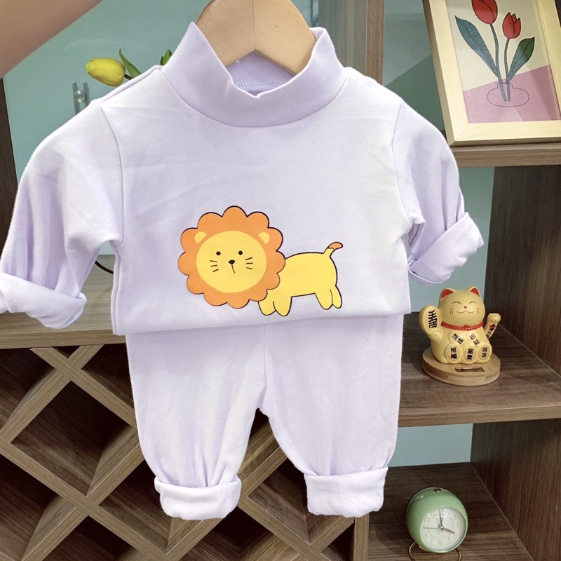 Bộ quần áo dài tay Thu Đông, chất liệu thun gân cổ cao 3p cho bé gái siêu hot 2022