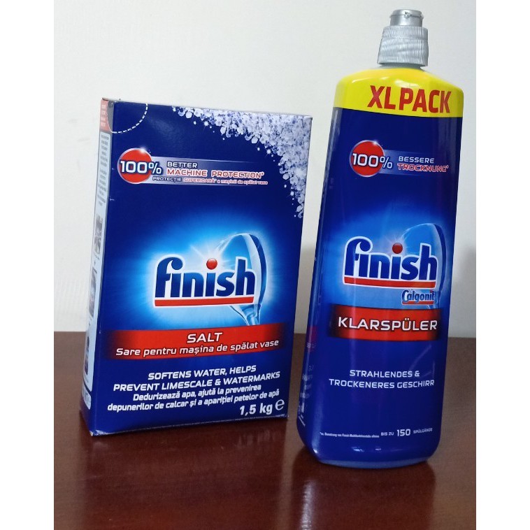 Combo Nước làm bóng sấy khô Finish 400ml + Muối làm mềm nước Finish 1,5kg + Tặng 3 viên Finish