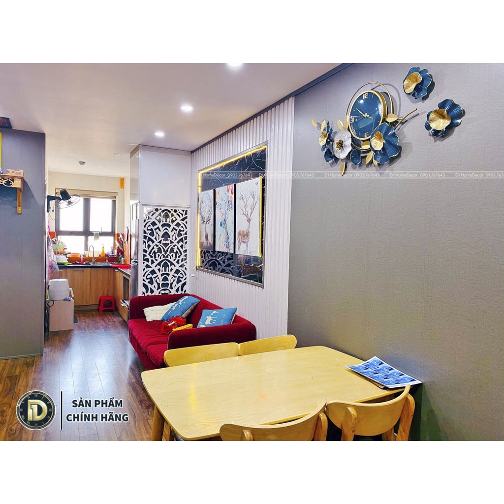 Đồng Hồ  Treo Tường Trang Trí Decor Đẹp - Đồng Hồ Chính Hãng - Mẫu Hoa Mai Xanh May Mắn - BH 5 Năm- D1 Home -HMX