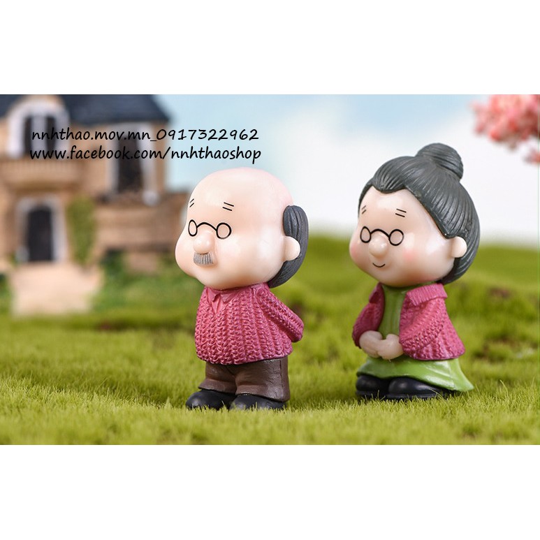 Tượng chibi ông bà trang trí mô hình, tiểu cảnh