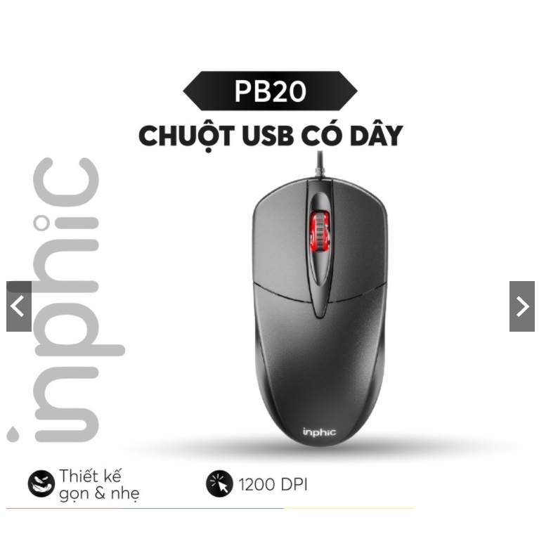 Chuột USB có dây Inphic PB20 Thiết kế tiện dụng phù hợp cho văn phòng và gia đình - Chính Hãng