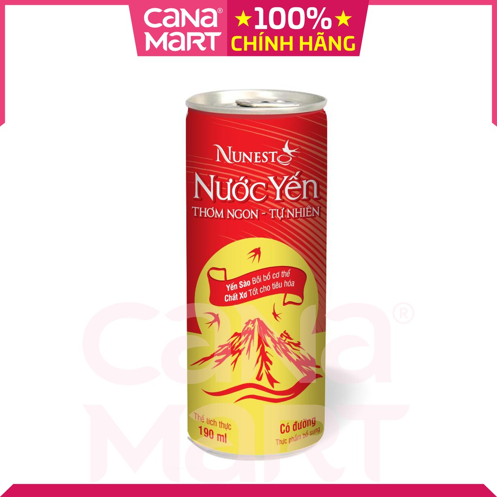 Nước yến sào Nunest loại có đường, bồi bổ cơ thể, tăng cường sức khỏe, tốt cho tiêu hóa (Lốc 6 lon x 190ml)