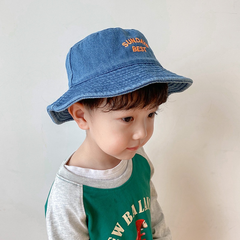 Nón Tai Bèo Denim Thêu Chữ Phong Cách Nhật Bản Xinh Xắn Dành Cho Trẻ