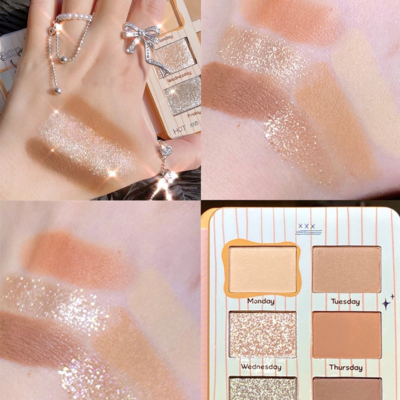 [Hàng mới về] Bảng phấn mắt 6 màu lì và ánh nhũ chống thấm nước dễ lên màu