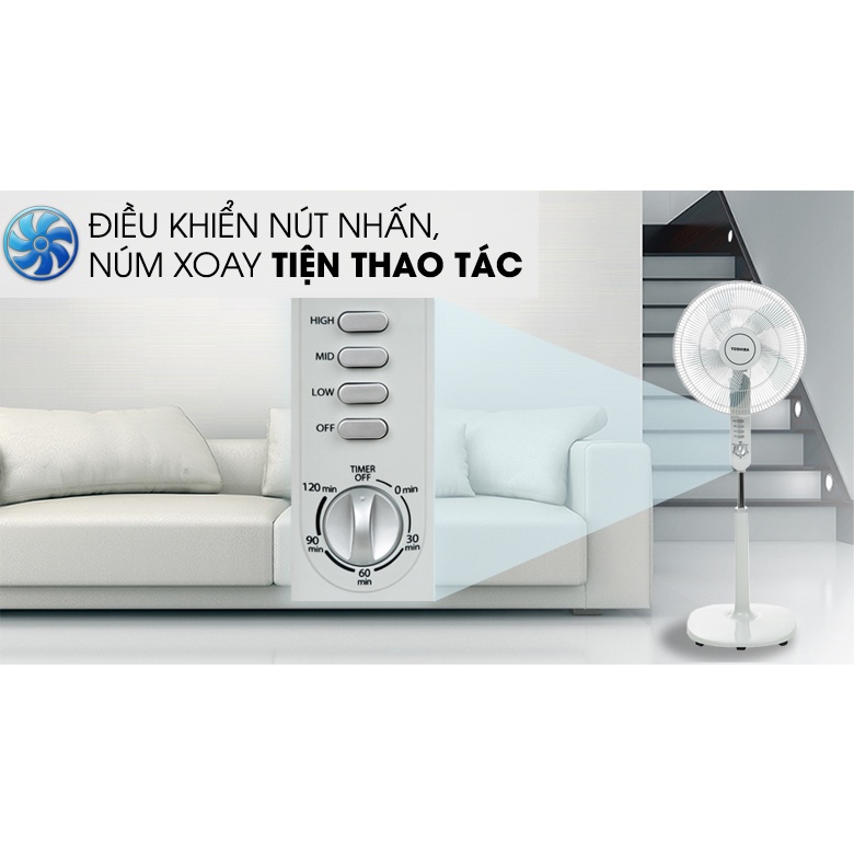 Quạt đứng Toshiba F-LSA10(W)VN Model 2022 - Tiết kiệm điện - 5 Cánh quạt