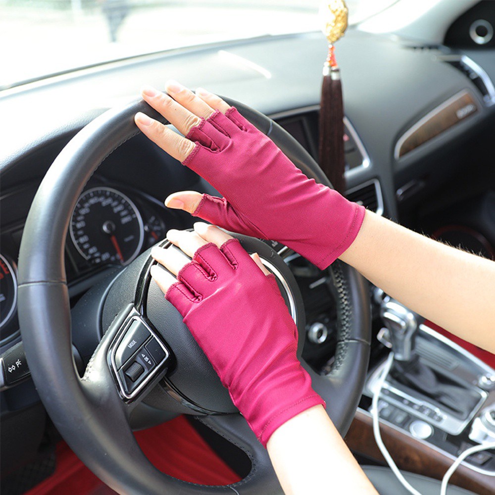 Găng Tay Hở Ngón Chống Tia Uv / Trượt / Thấm Hút Mồ Hôi Co Giãn Cho Nam Nữ