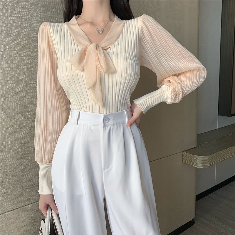 Áo Kiểu Cổ Chữ v Thắt Nơ Xếp Ly Phong Cách Retro Cho Nữ  tao bao