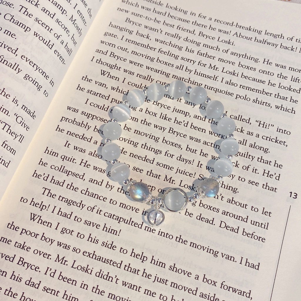 Vòng tay nữ lắc tay nữ bạc s925 đá moonstone mix đá mắt mèo trắng  Cá jewelry LTB167