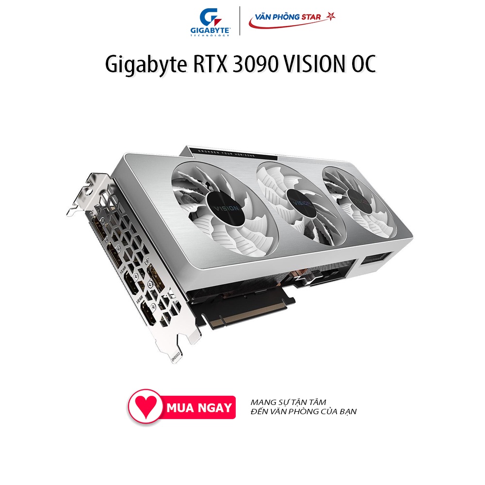 Card màn hình Gigabyte RTX 3090 VISION OC (24GB GDD6X, 384-bit, HDMI +DP, 2x8-pin) Số nhân CUDA 10496 Xung GPU 1755 Mhz