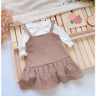 Set Váy Dạ Tiểu thư cho bé gái Size 6 tháng - 7 tuổi, áo trắng cotton len hợp mặc mùa thu đông