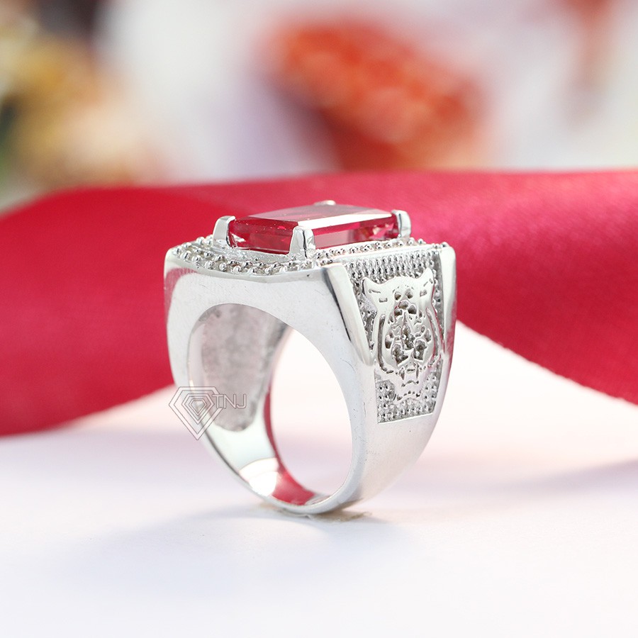 Nhẫn bạc nam đầu hổ đính đá đỏ NNA0070 Trang Sức TNJ