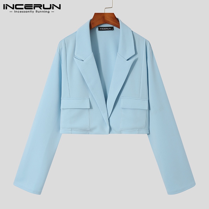Áo khoác blazer INCERUN tay dài cài nút 3 màu đơn sắc thời trang giản dị cho nam