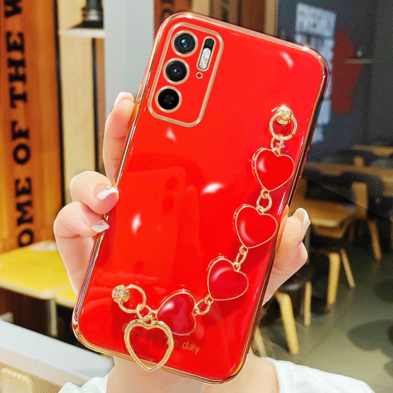 Ốp Điện Thoại Trái Tim Sang Trọng Có Dây Đeo Tay Cho OPPO A57 4G A95 A16E A16K A16 A96 A53 2020 A55 4G A15 A15S