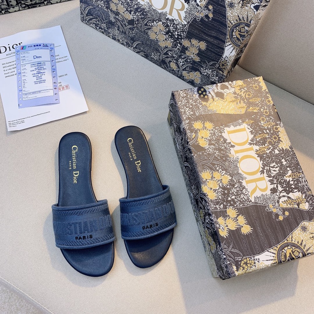 No Box - Dép Cotton Họa Tiết Thêu DWAY Màu Xanh Dương Ngôi Sao Nam Cực Cho Nữ