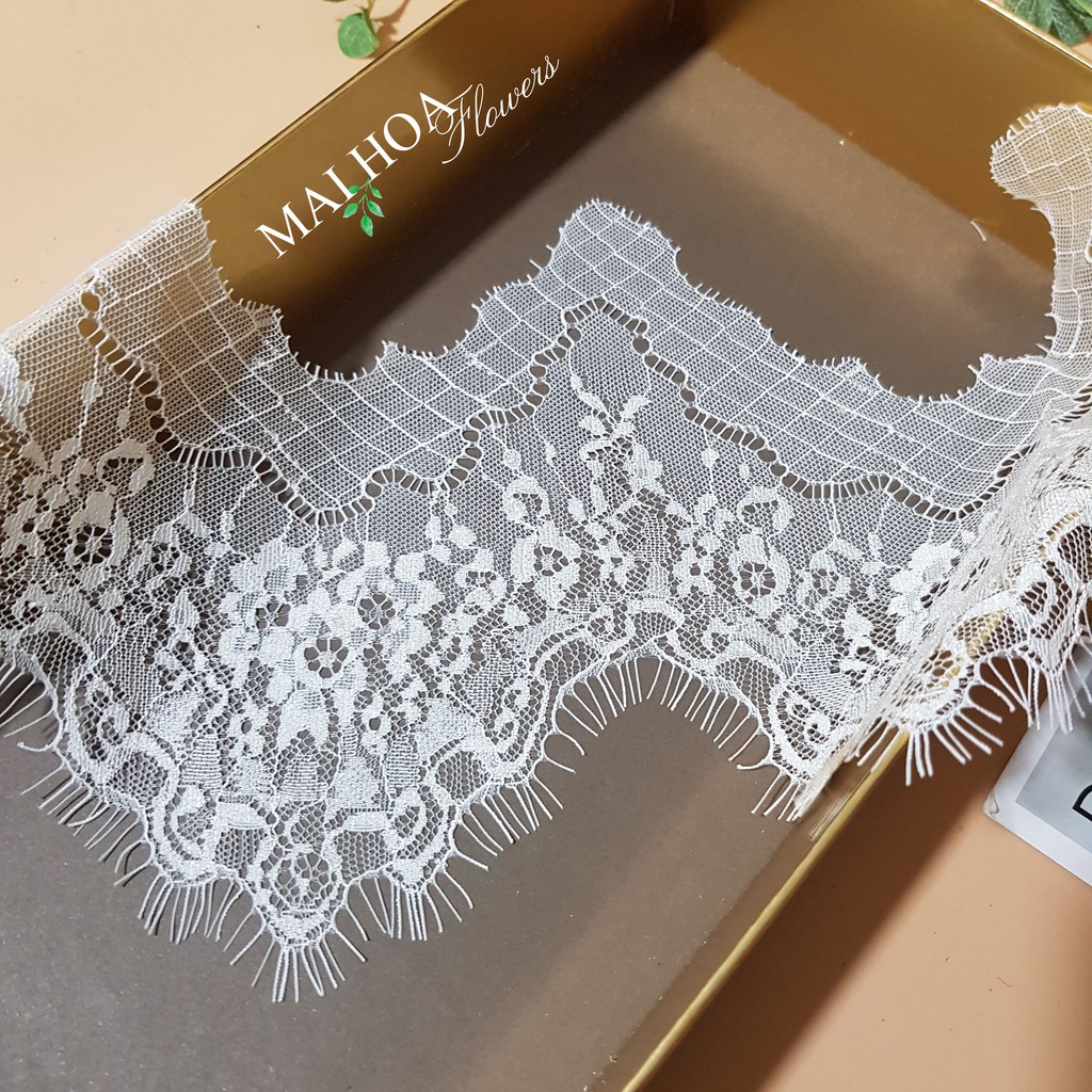 Dây vải ren lưới trắng LMI3Tdài 3 mét rộng ngang 12cm loại đẹp dùng may đồ và trang trí decor Maihoaflower