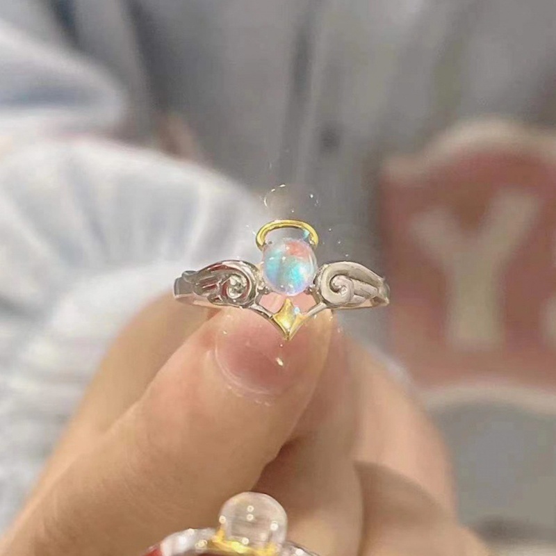 Bộ 2 Nhẫn Đính Đá Mặt Trăng Màu Sắc Cổ Điển Có Thể Điều Chỉnh Kích Thước Cho Cặp Đôi